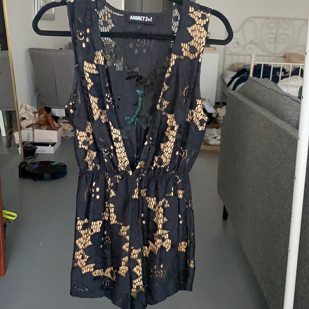 Black nude low cut romper